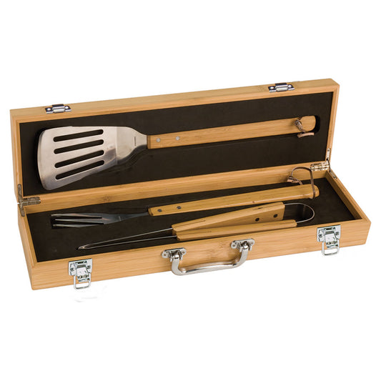 3 Piece Bamboo BBQ Set in Case