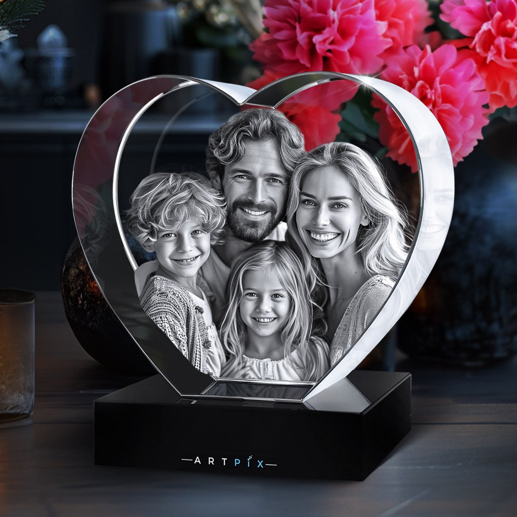 Personalized 3D Crystal With LED Base (Heart)