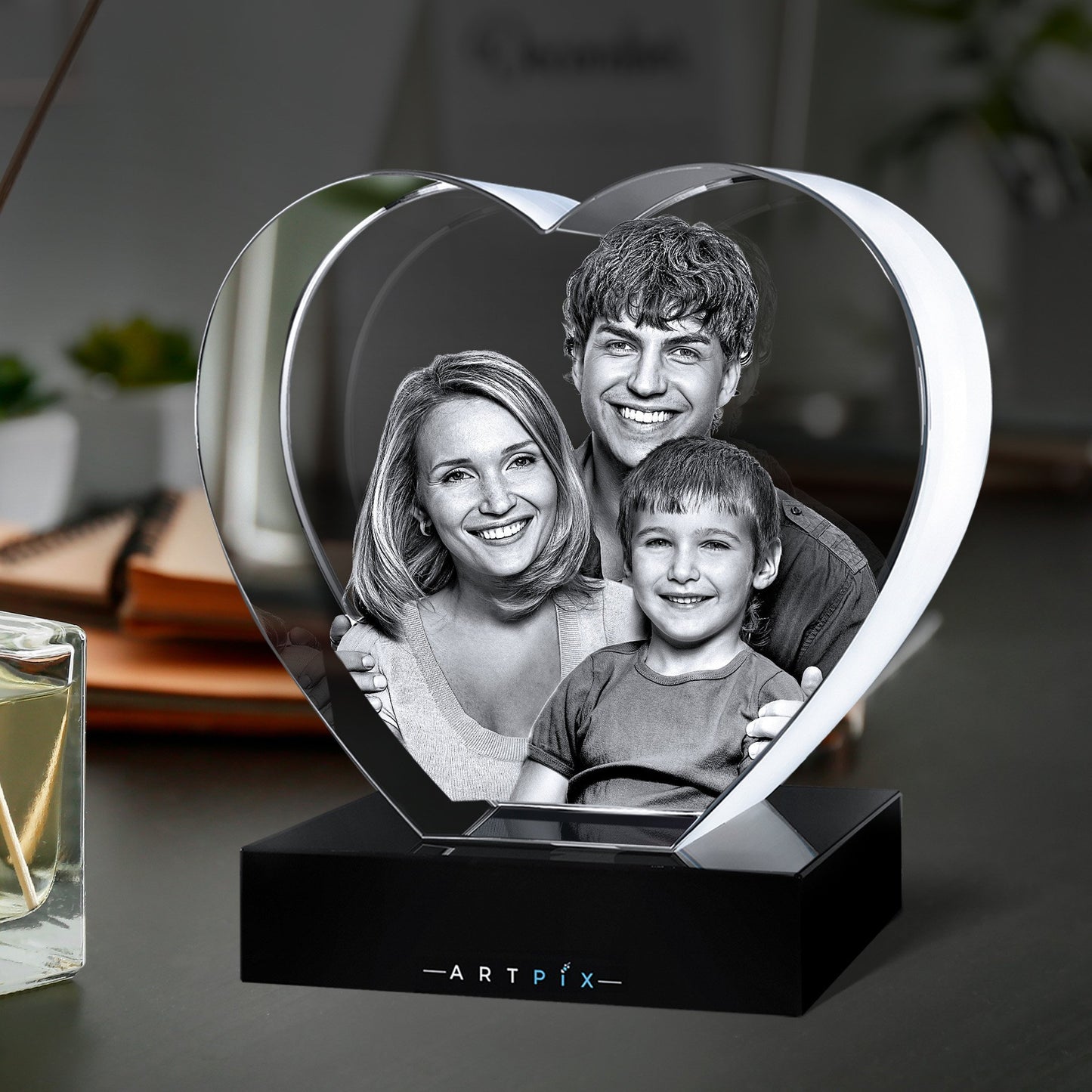 Personalized 3D Crystal With LED Base (Heart)